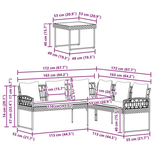 Garten-Sofaset mit Kissen 2 pcs Natur Polyrattan und Stahl
