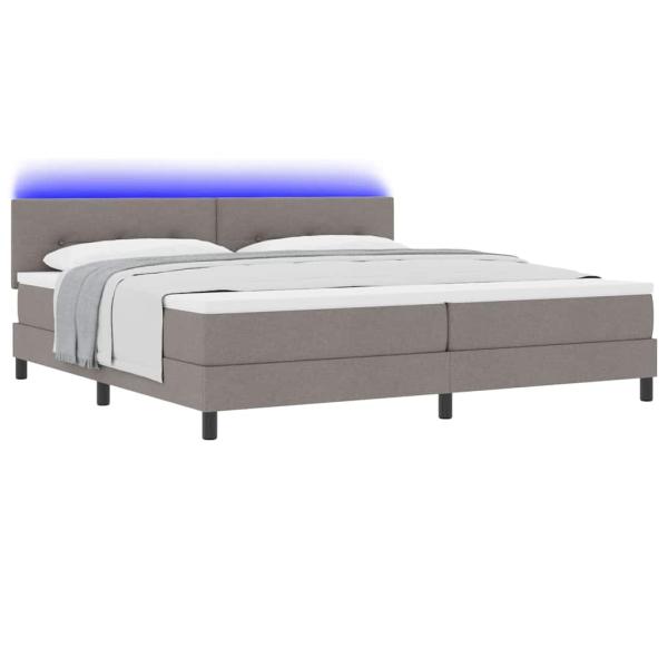 Boxspringbett mit LED-Lichtleisten Taupe 200 x 200 cm Stoff