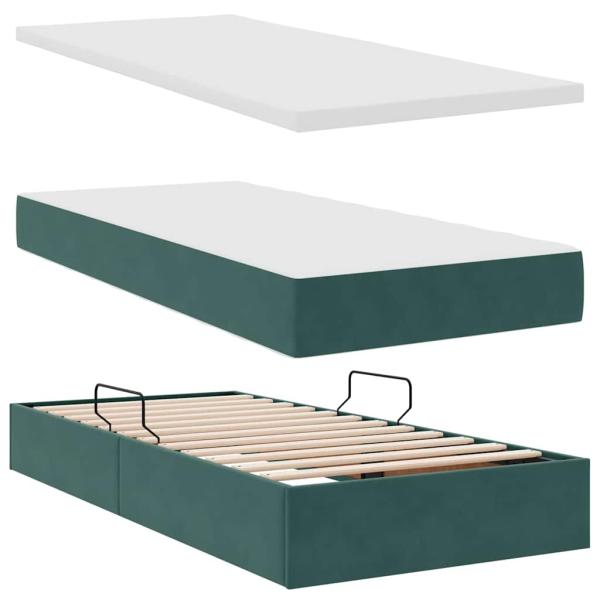 ARDEBO.de - Bett mit Stauraum und LED mit LED Dunkelgrün 90 x 190 cm Samt