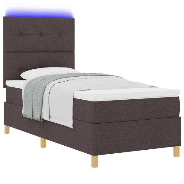 LED Boxspringbett mit Matratze Dunkelbraun 90 x 190 cm Stoff