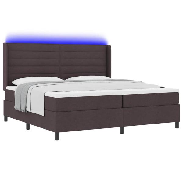 LED Boxspringbett mit Matratze Dunkelbraun 200 x 200 cm Stoff