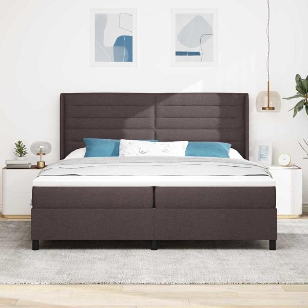 LED Boxspringbett mit Matratze Dunkelbraun 200 x 200 cm Stoff