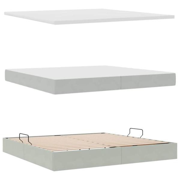Aufbewahrungsbett mit Matratze Hellgrau 200 x 200 cm Samt