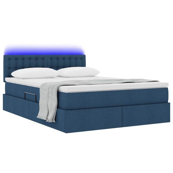 Bett mit Stauraum und LED mit Matratze Blau 140 x 200 cm Stoff