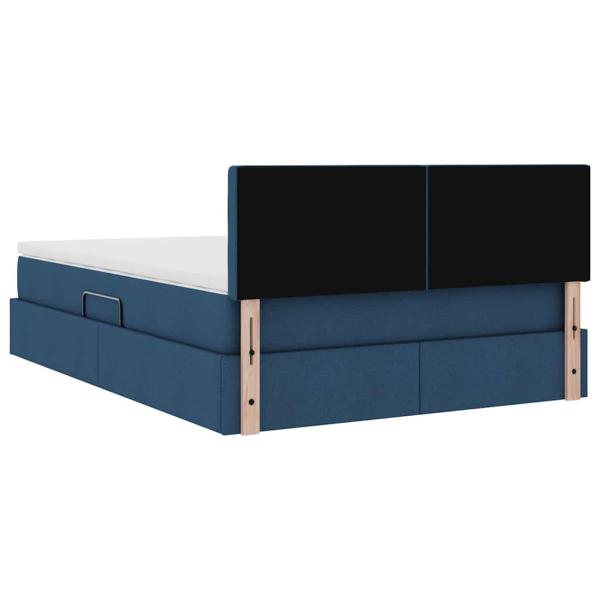 Bett mit Stauraum und LED mit Matratze Blau 140 x 200 cm Stoff