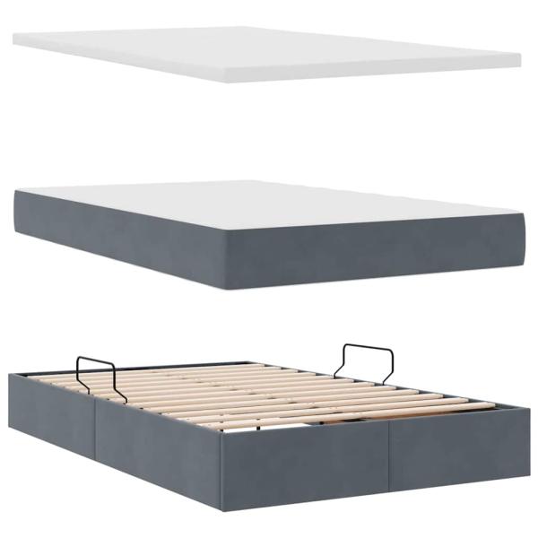 ARDEBO.de - Bett mit Stauraum und LED mit LED Dunkelgrau 120 x 190 cm Samt