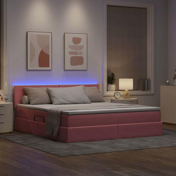 Bett mit Stauraum und LED mit Matratze Rosa 180 x 200 cm Samt