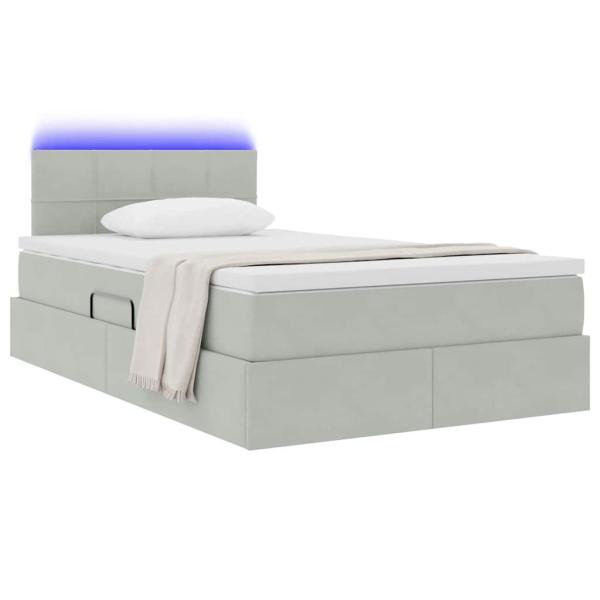 Bett mit Stauraum und LED mit LED Hellgrau 120 x 190 cm Samt