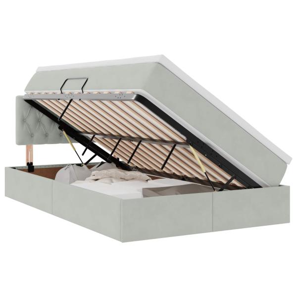 Bett mit Stauraum und LED mit LED Hellgrau 120 x 190 cm Samt