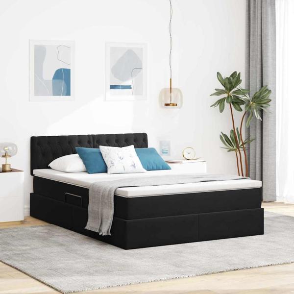 ARDEBO.de - Bett mit Stauraum und LED mit LED Schwarz 140 x 190 cm Samt