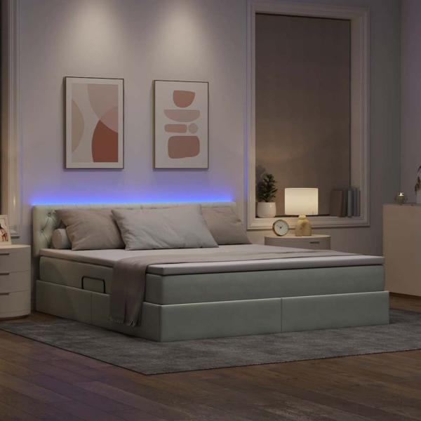 Bett mit Stauraum und LED mit LED Hellgrau 160 x 200 cm Samt