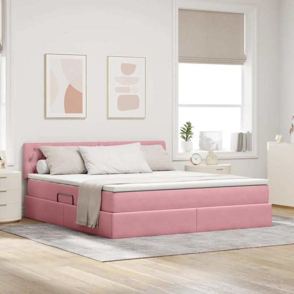 ARDEBO.de - Bett mit Stauraum und LED mit Matratze Rosa 180 x 200 cm Samt