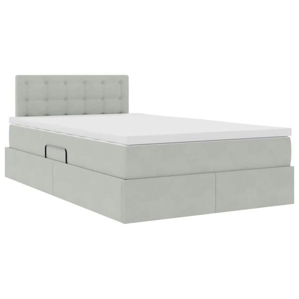 ARDEBO.de - Bett mit Stauraum und LED mit LED Hellgrau 120 x 190 cm Samt