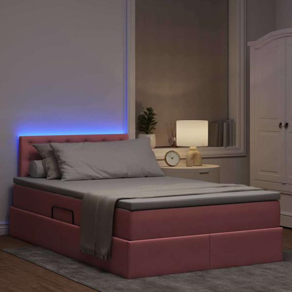Bett mit Stauraum und LED mit Matratze Rosa 120 x 200 cm Samt