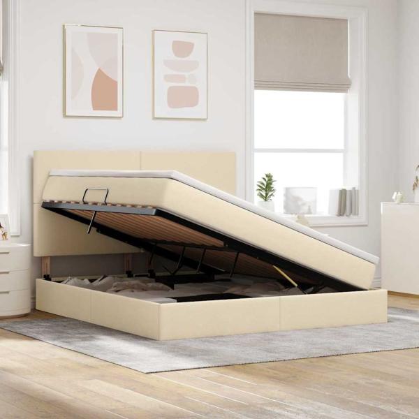Aufbewahrungsbett mit Matratze Creme 160 x 200 cm Stoff