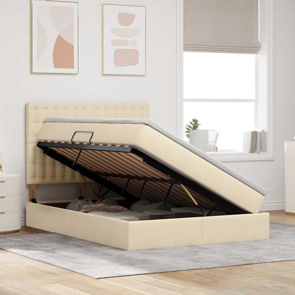 Aufbewahrungsbett mit Matratze Creme 140 x 200 cm Polyester