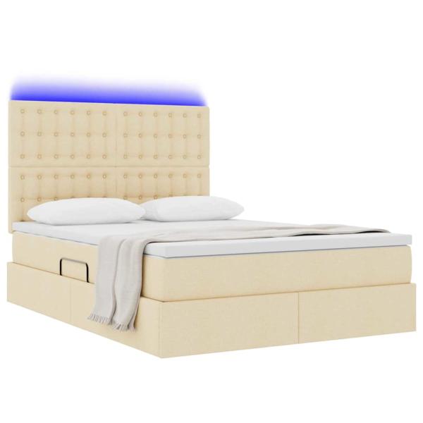 Bett mit Stauraum und LED mit LED Creme 140 x 200 cm Polyester