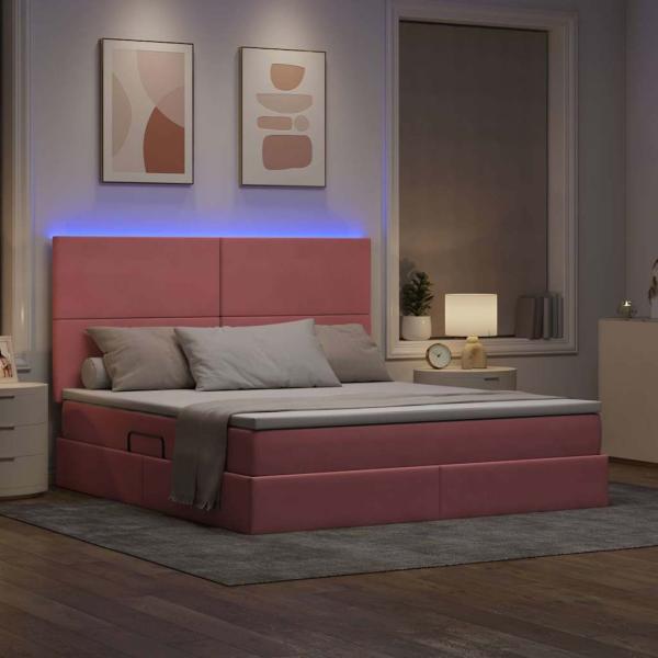 Bett mit Stauraum und LED mit Matratze Rosa 180 x 200 cm Samt