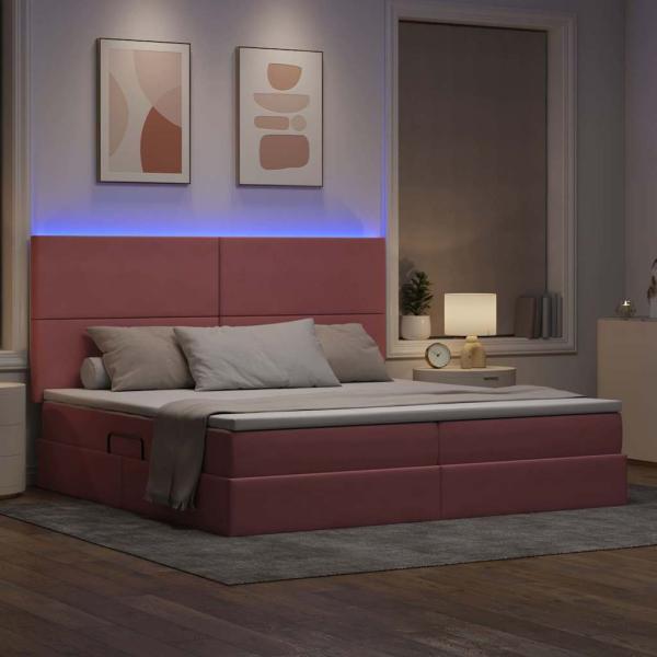 Bett mit Stauraum und LED mit Matratze Rosa 200 x 200 cm Samt
