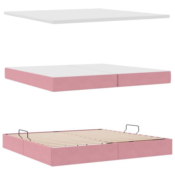Bett mit Stauraum und LED mit Matratze Rosa 200 x 200 cm Samt