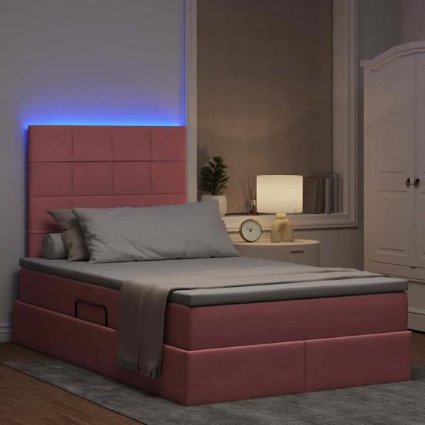 Bett mit Stauraum und LED mit Matratze Rosa 120 x 200 cm Samt