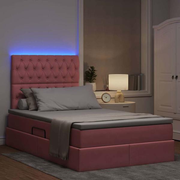 Bett mit Stauraum und LED mit Matratze Rosa 120 x 200 cm Samt