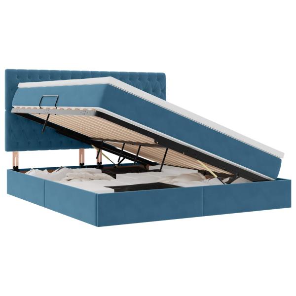 Bett mit Stauraum und LED mit LED Dunkelblau 160 x 200 cm Samt
