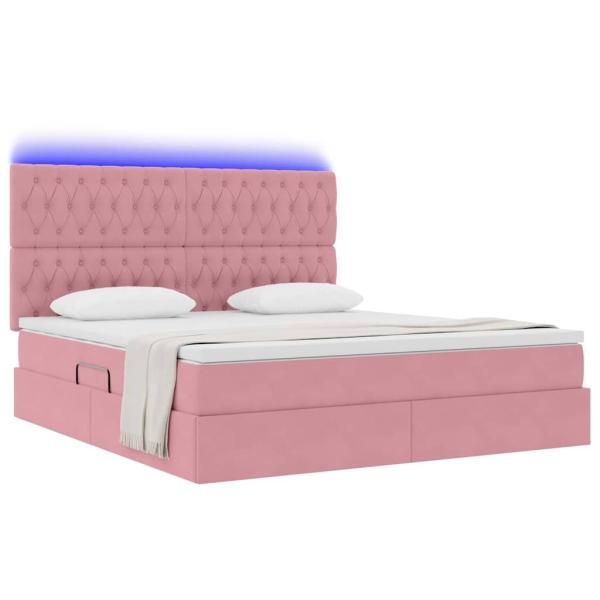 Bett mit Stauraum und LED mit Matratze Rosa 180 x 200 cm Samt