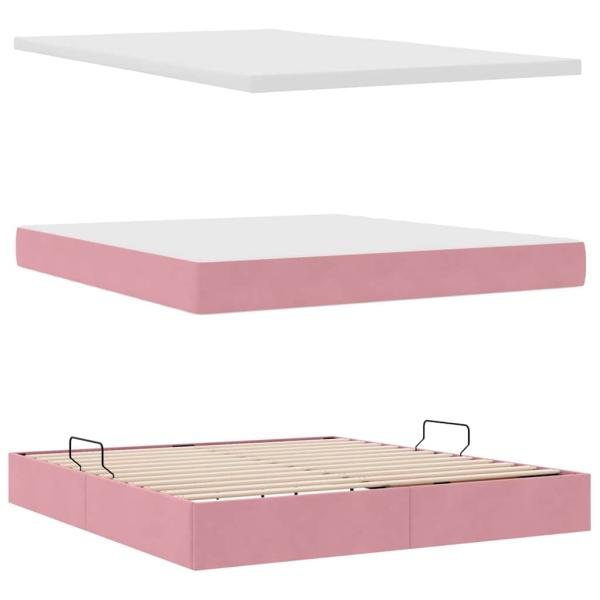 Bett mit Stauraum und LED mit Matratze Rosa 180 x 200 cm Samt