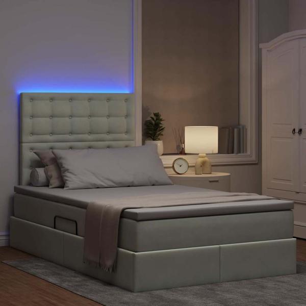 Bett mit Stauraum und LED mit LED Hellgrau 120 x 190 cm Samt