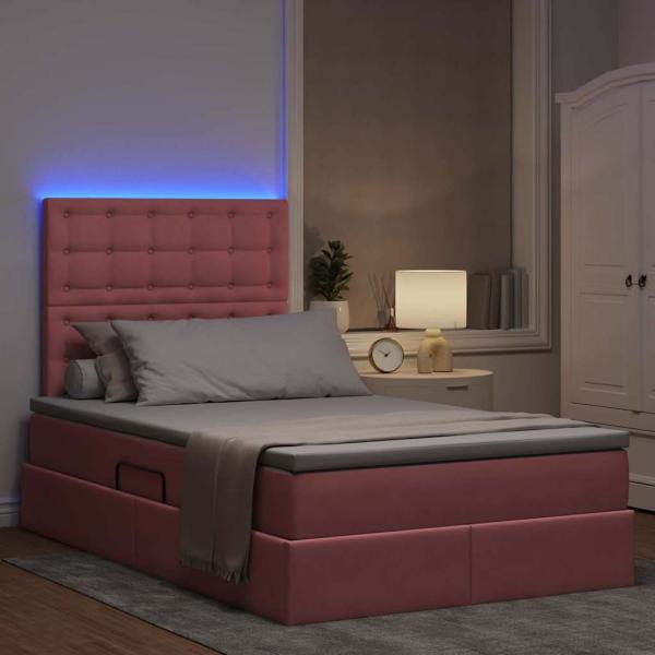 Bett mit Stauraum und LED mit Matratze Rosa 120 x 200 cm Samt