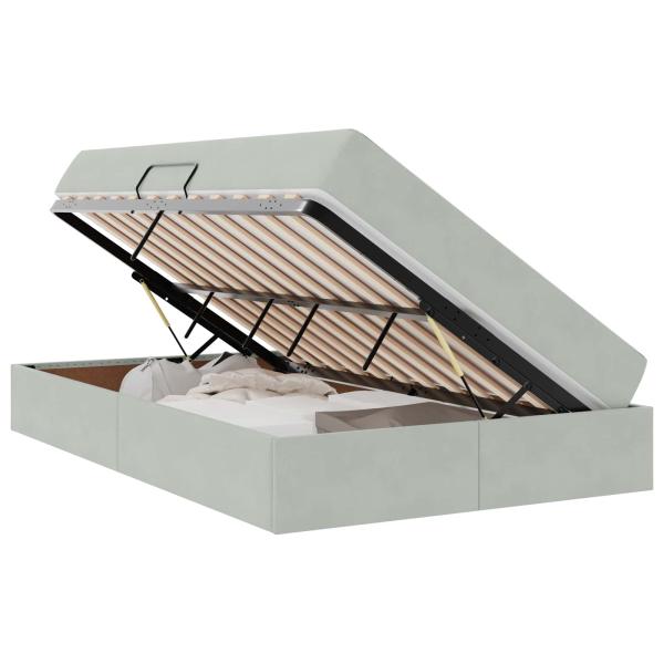 Aufbewahrungsbett mit Matratze Hellgrau 120 x 190 cm Samt