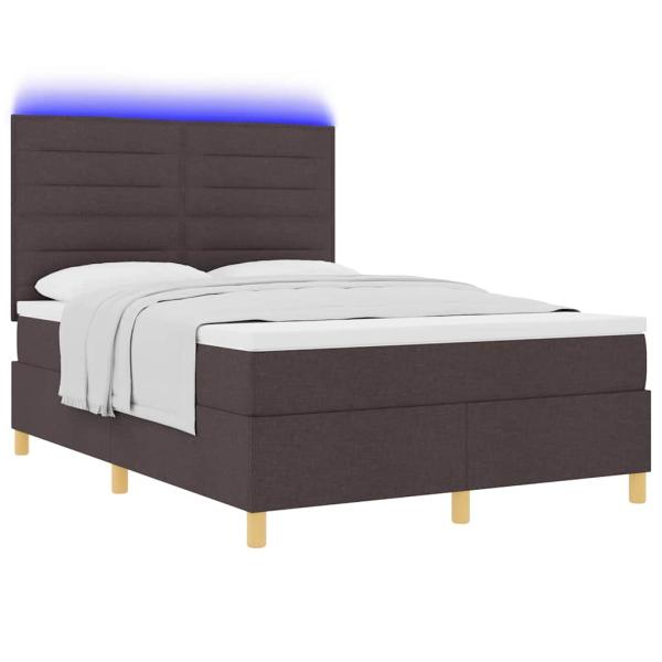 LED Boxspringbett mit Matratze Dunkelbraun 140 x 200 cm Stoff