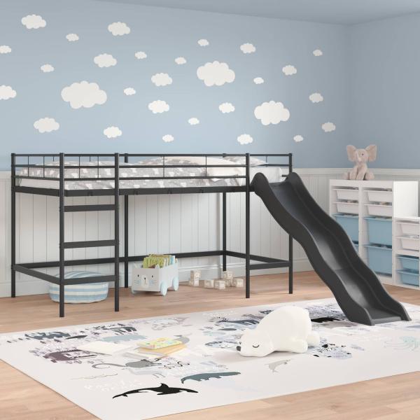 Kinder-Loftbett mit Rutsche Schwarz und Anthrazit 107 x 200 cm