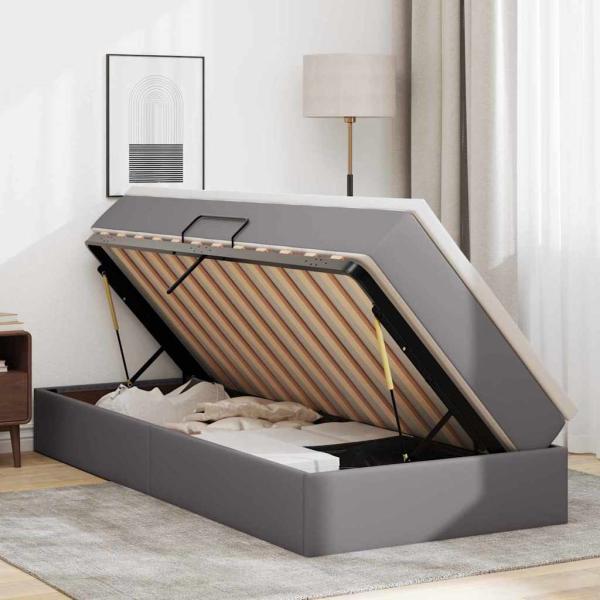 Aufbewahrungsbett mit Matratze Grau 100 x 200 cm Kunstleder