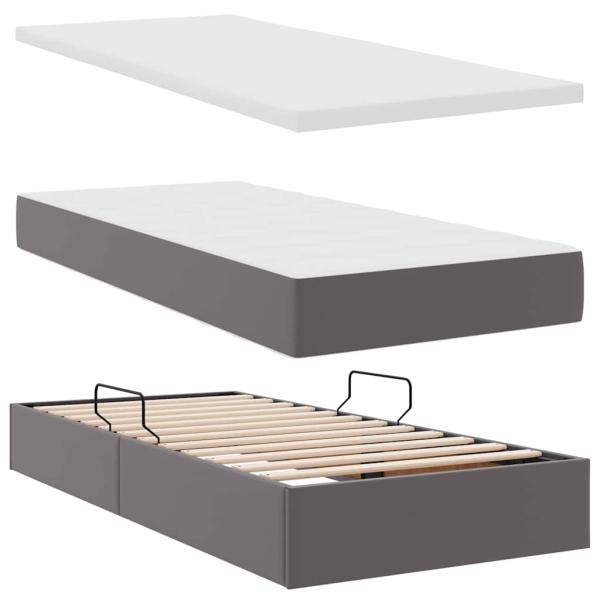 Aufbewahrungsbett mit Matratze Grau 100 x 200 cm Kunstleder