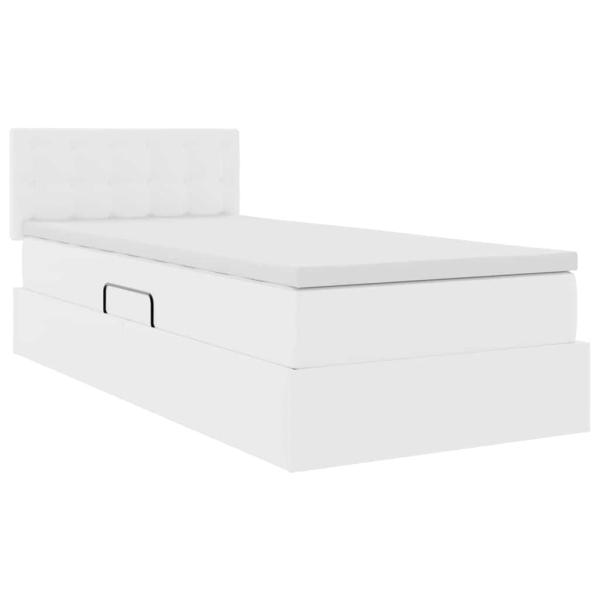 Bett mit Stauraum und LED Reinweiß 100 x 200 cm Kunstleder