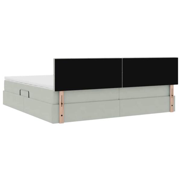 Bett mit Stauraum und LED mit LED Hellgrau 200 x 200 cm Samt