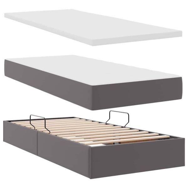 Aufbewahrungsbett mit Kopfteil Grau 100 x 200 cm Kunstleder