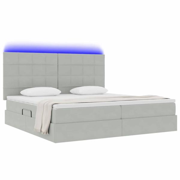 ARDEBO.de - Bett mit Stauraum und LED mit LED Hellgrau 200 x 200 cm Samt