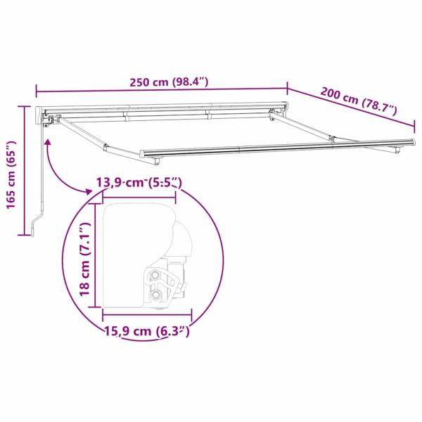 Einziehbare Markise Anthrazit und Weiß 250 x 200 cm