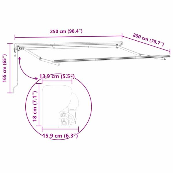 Einziehbare Markise Anthrazit und Weiß 250 x 200 cm