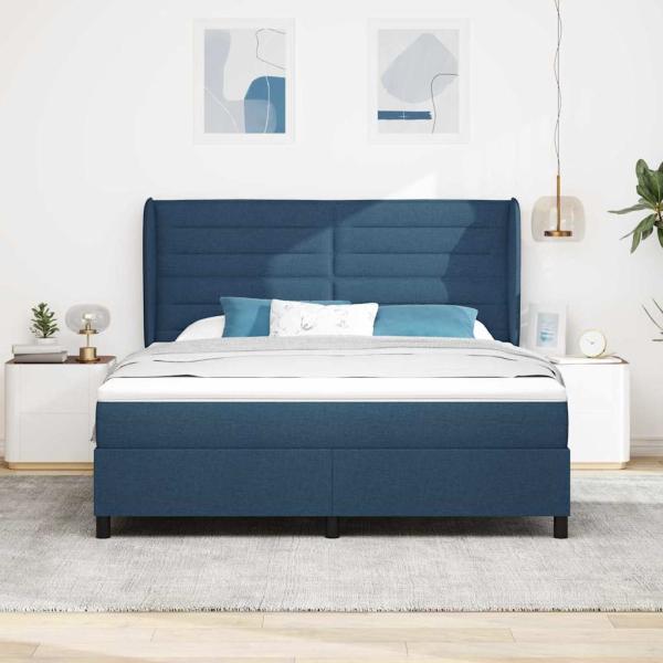 Boxspringbett mit Matratze mit Kopfteil Blau 180 x 200 cm Stoff