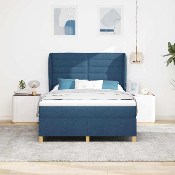 Boxspringbett mit Matratze Dunkelgrau 90x190 cm Blau Stoff