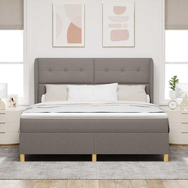 Boxspringbett mit Matratze Dunkelgrau 90x190 cm Taupe Stoff