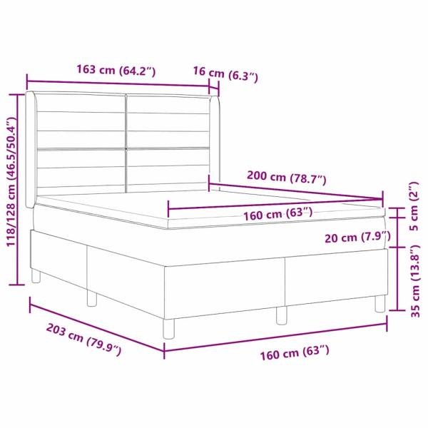 Boxspringbett mit Matratze mit Kopfteil Blau 160 x 200 cm Stoff