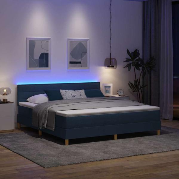 LED Boxspringbett mit Matratze mit LED Blau 180 x 200 cm Stoff