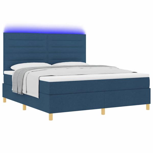 LED Boxspringbett mit Matratze Blau 180 x 200 cm Stoff