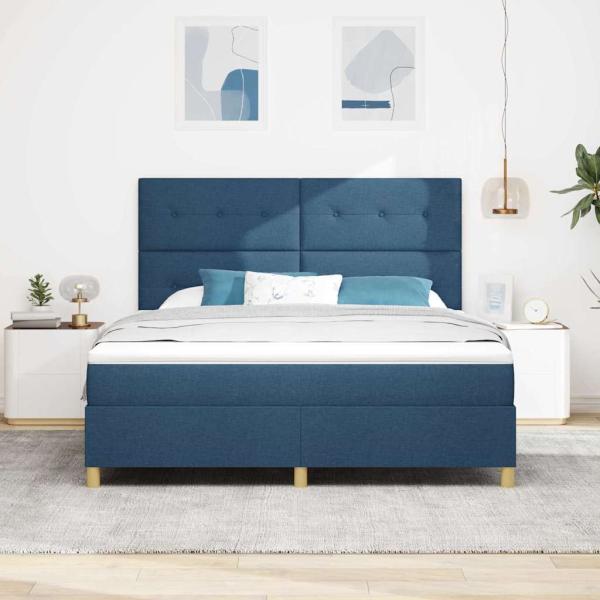 LED Boxspringbett mit Matratze Blau 180 x 200 cm Stoff