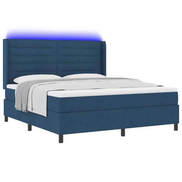 LED Boxspringbett mit Matratze Blau 180 x 200 cm Stoff